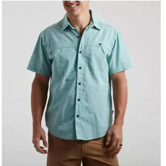 Howler Bros Tidepool Tech Shirt SeaSpray Check SS Button Vented Zip Pocket M - Picture 1 of 8